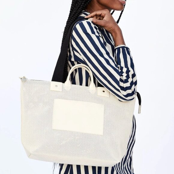 Clare V. Le Zip Sac with Front Pocket Cream Perf - Picture 1 of 7